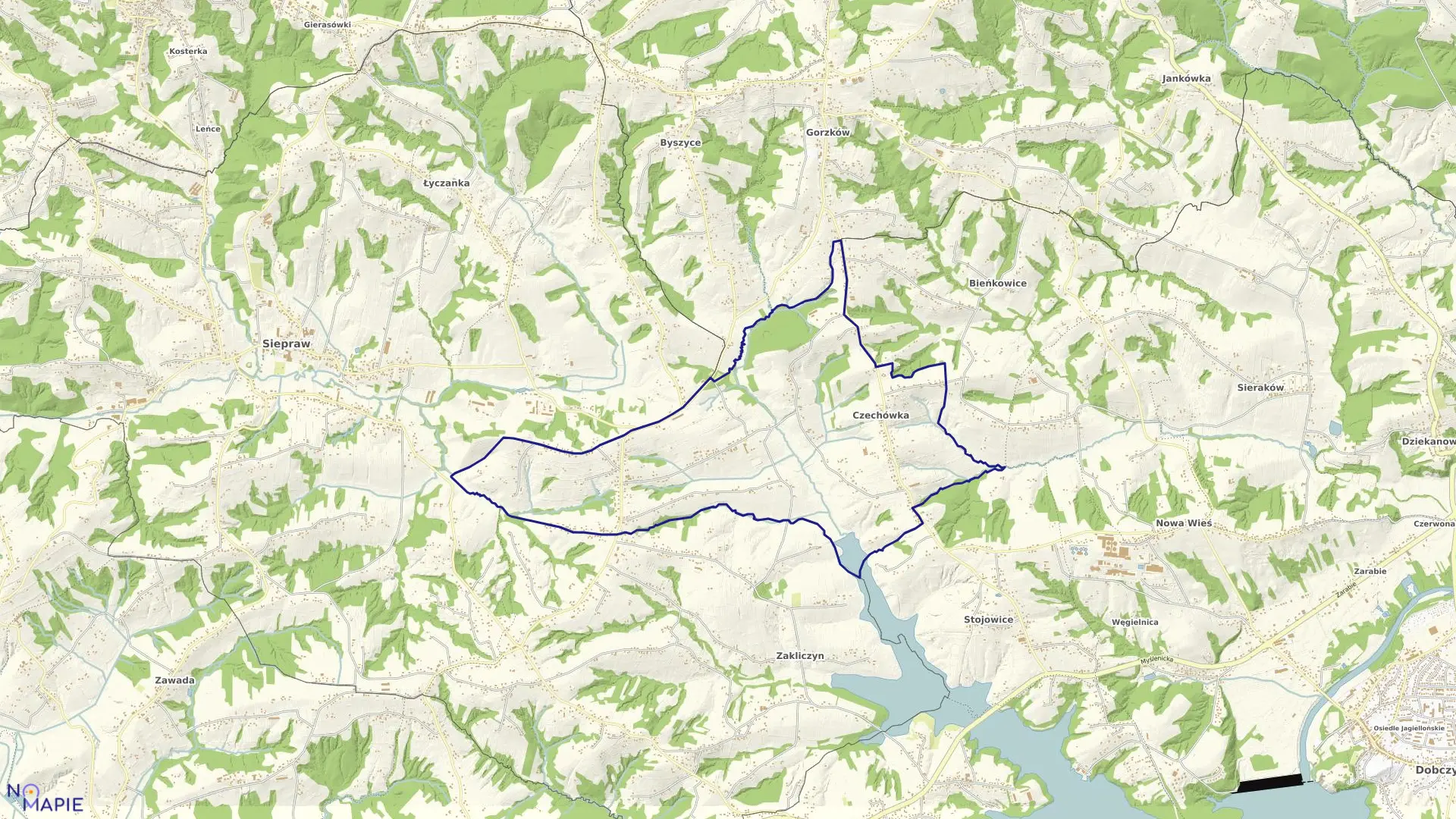 Mapa obrębu Czechówka w gminie Siepraw