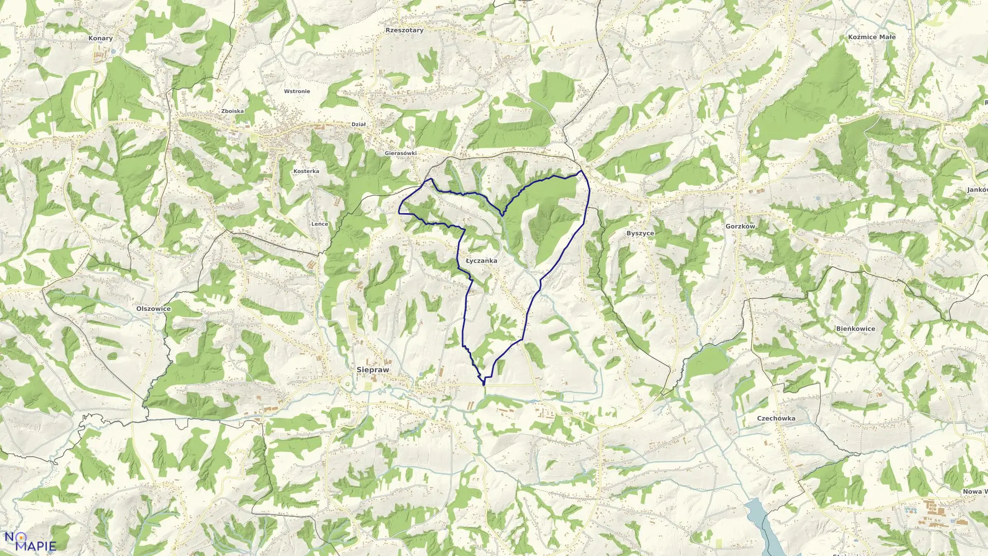 Mapa obrębu Łyczanka w gminie Siepraw